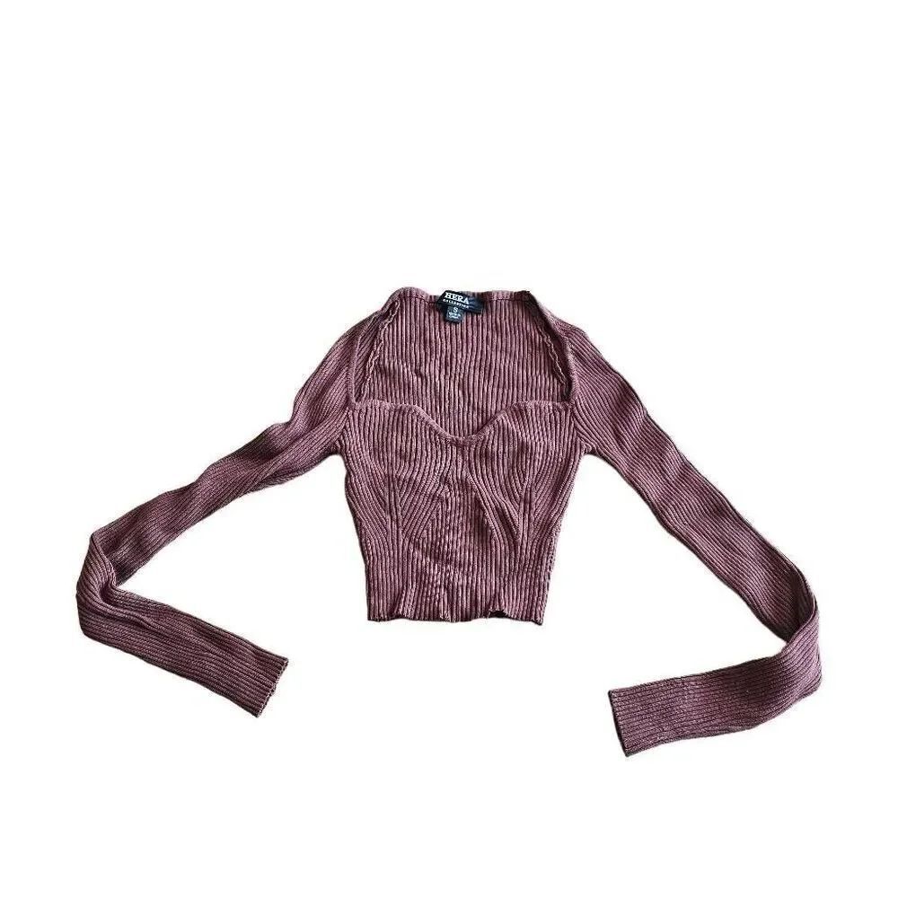 Hera collection womens juniors Sz S brown long sleeve crop top